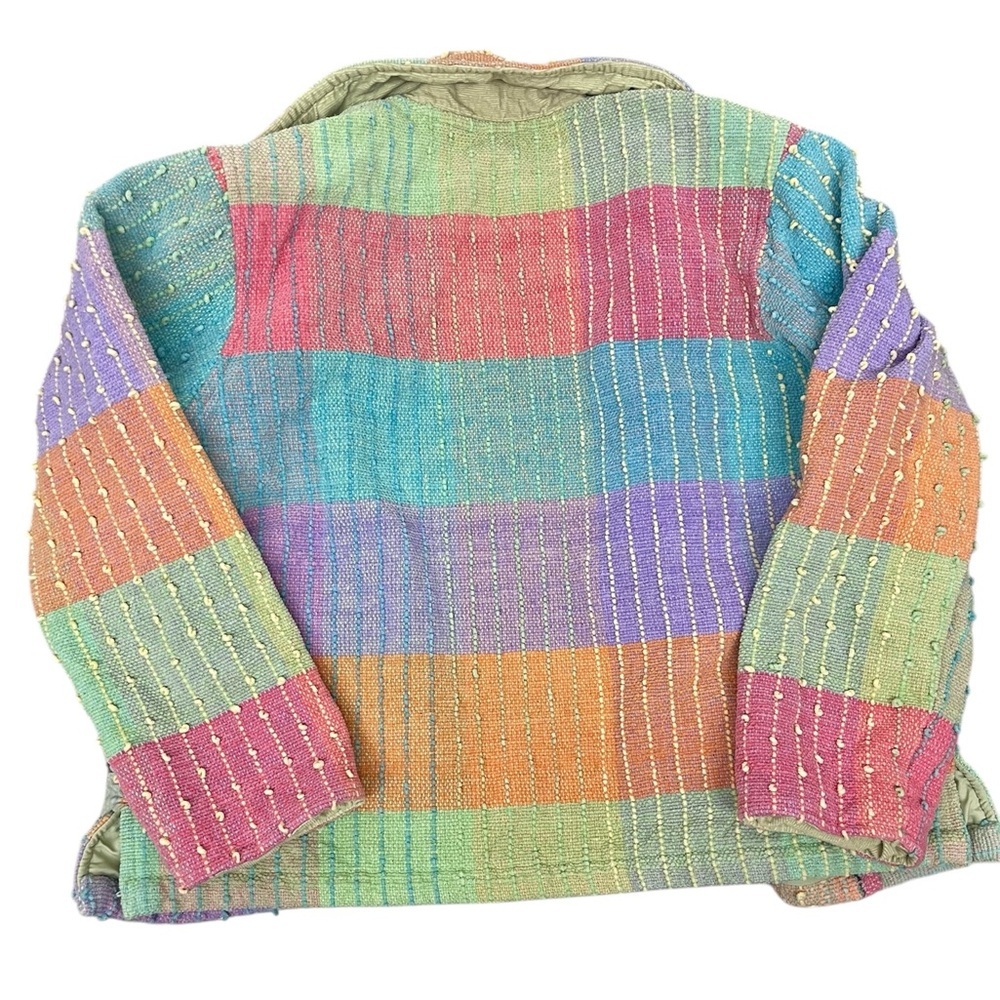 Anu by Natural Woven Chenille Embroidered Tweed Hippie Patchwork Boho Jacket - L - Picture 2 of 6